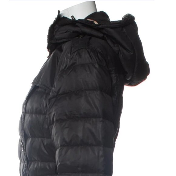 Burberry Brit Black Down Puffer Coat with Iconic Plaid Trim – Size L - Picture 9 of 13